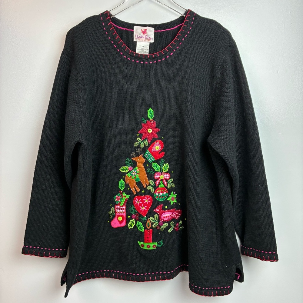 Quacker Factory Embroidered Christmas Sweater